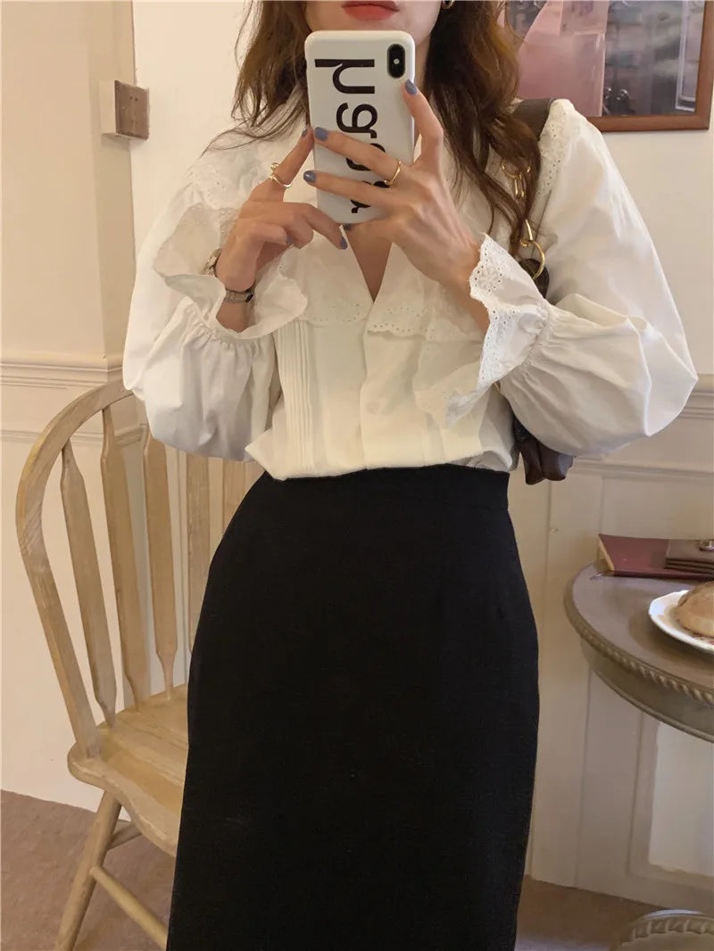 Women Blouse Female Shirt Summer Womens Blouses Spring Maxi Blusas Casual Elegant Vintage Long Sleeve Cotton Oversize Loose