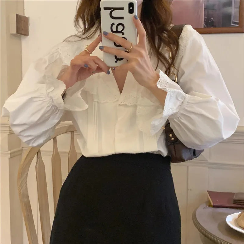 Women Blouse Female Shirt Summer Womens Blouses Spring Maxi Blusas Casual Elegant Vintage Long Sleeve Cotton Oversize Loose