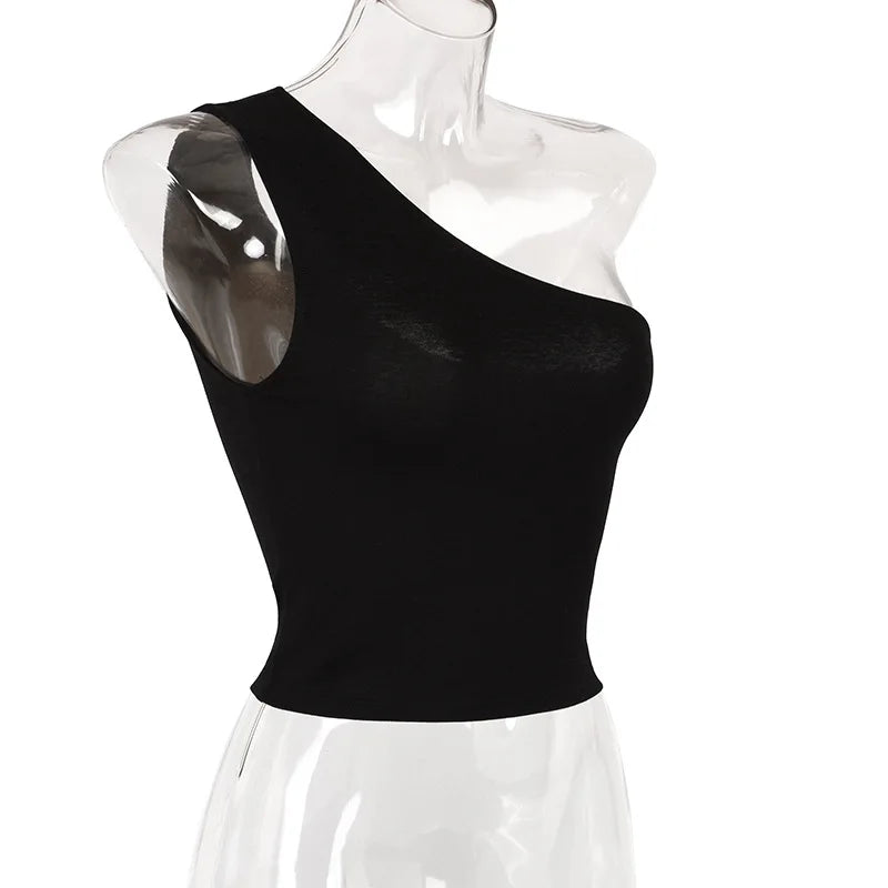 Women Sports Tank Tops Sexy Crop Tops Vest Casual Female One Shoulder Summer Outfits Tops Fitness Elastic