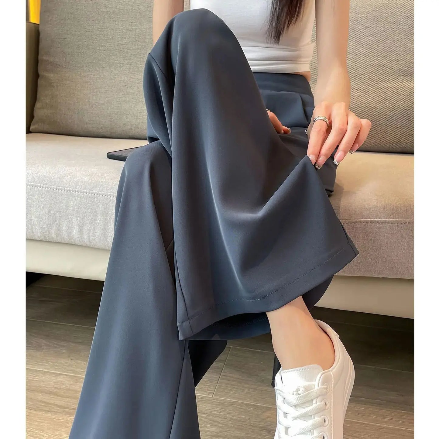 Women’s High-Waist Wide-Leg Casual Pants – Loose Straight Black Trousers