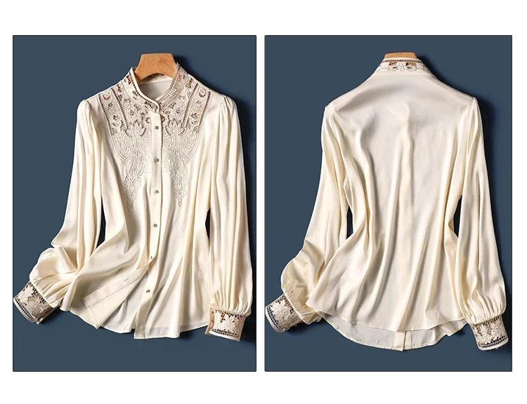 New arrived blouses for women Fashion elegan embroidery ladies shirts Button-Down Tops