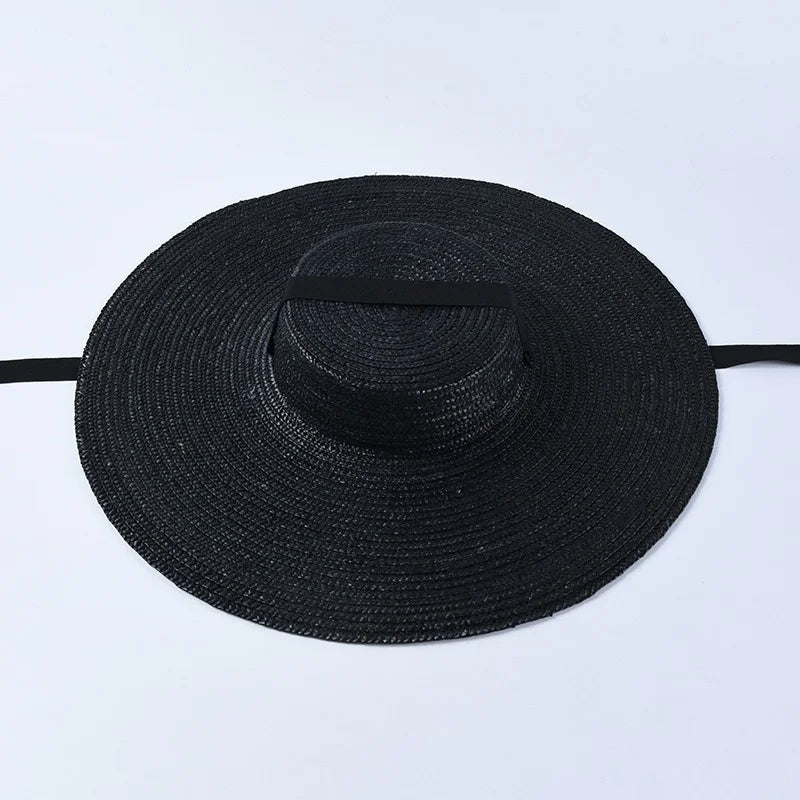 Women’s Black Wide Brim Straw Sun Hat