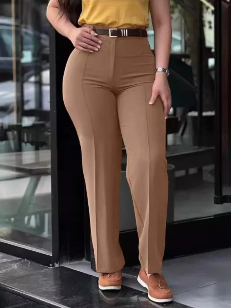 Women’s High-Waist Straight Work Pants – Slim Fit Elegant Trousers
