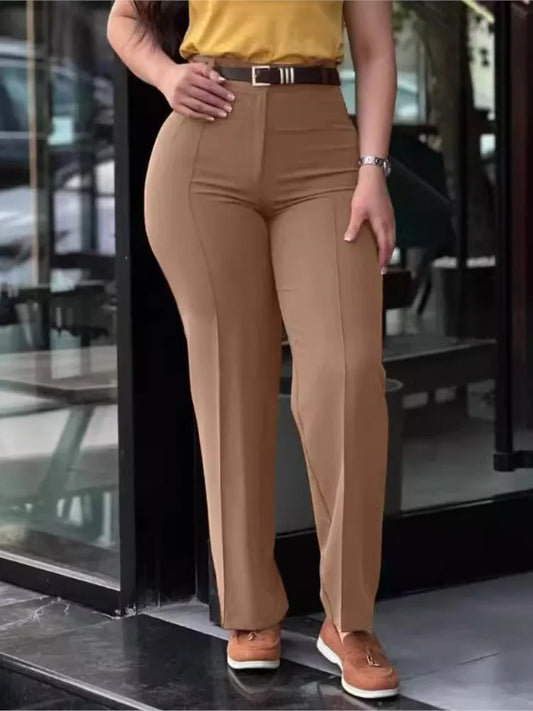 Women’s High-Waist Straight Work Pants – Slim Fit Elegant Trousers