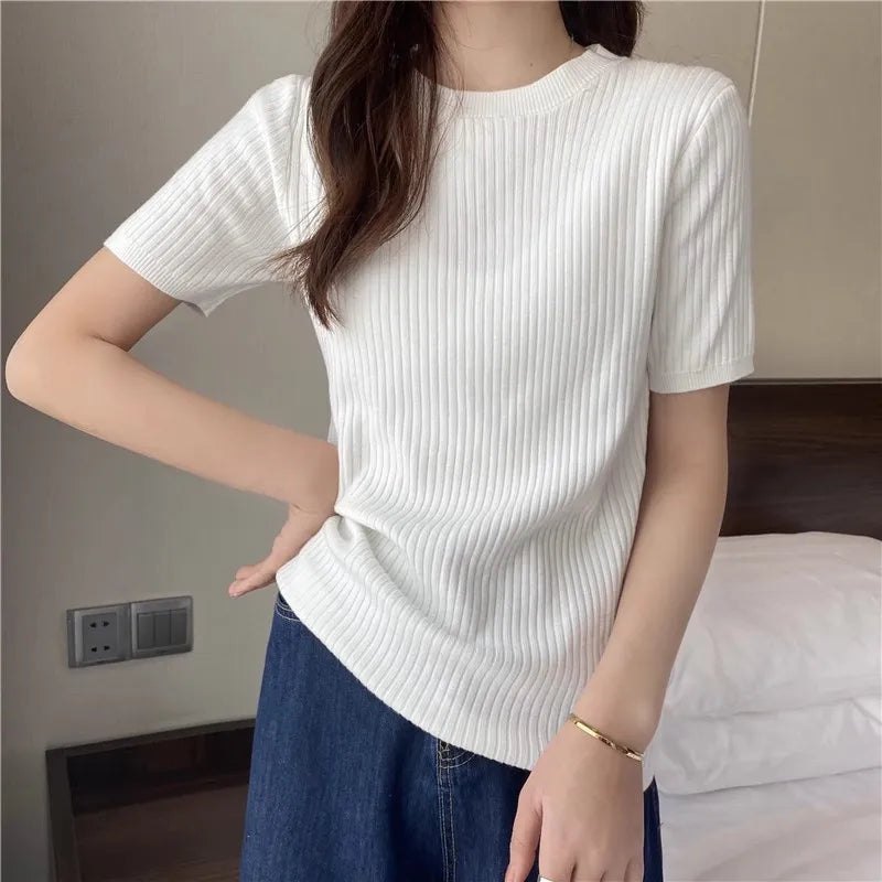 Blusas Mujer Blouses Top FemmeTops Women Blusas Mujer De Moda 2025 Verano Short Sleeve Knit Blouse Women Knitted Pullovers