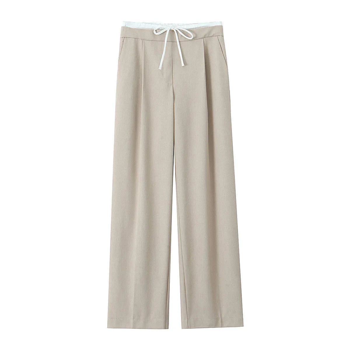 Women’s Wide-Leg Pants – Double Waistband, High Elastic, Drawstring & Side Pockets