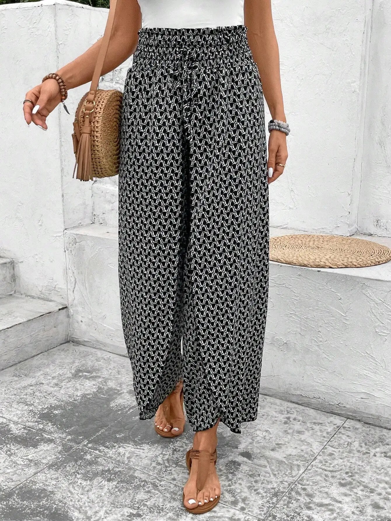 Women’s Summer Floral Wide-Leg Skirt Pants – Fashionable Trousers