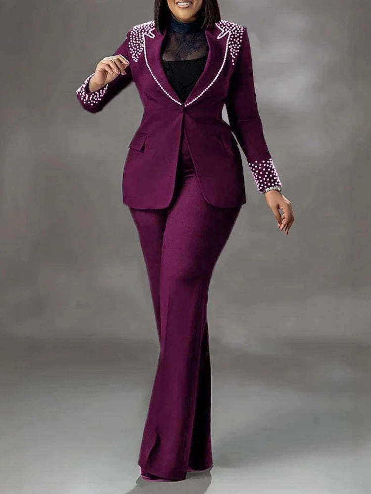 Women’s Two-Piece Pant Set – Y2K Blazer & High-Waist Slim Pants