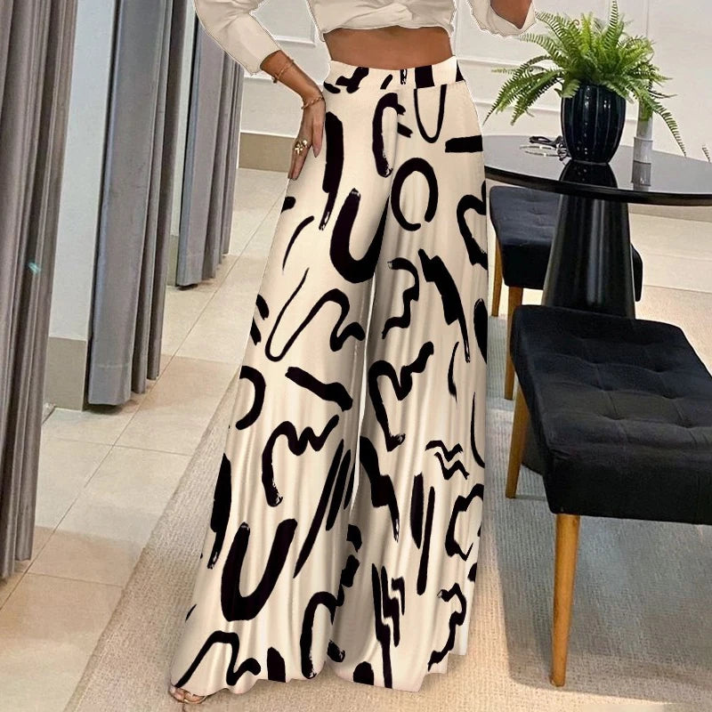 Women’s High-Waist Wide-Leg Printed Pants – Casual Loose Trousers