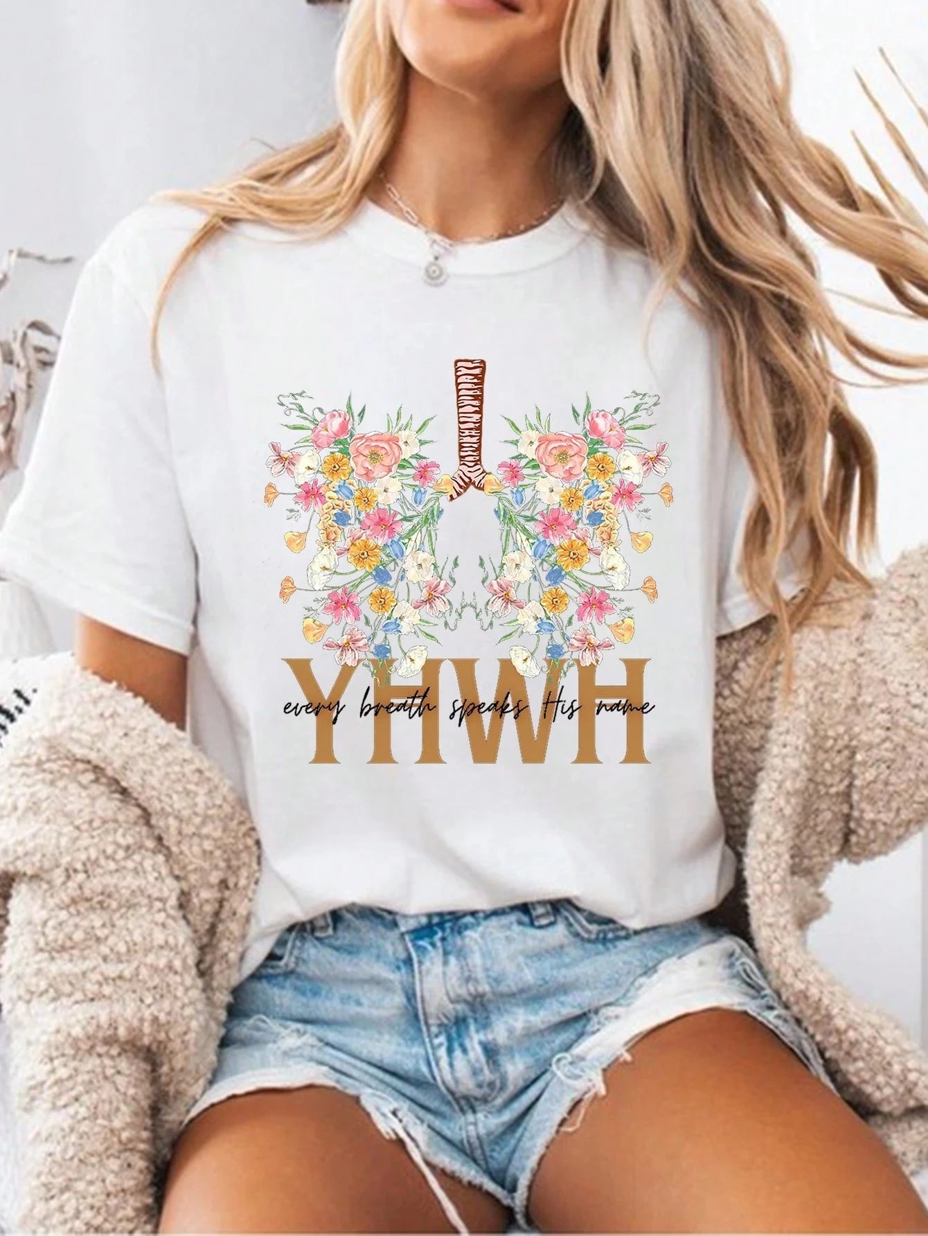 Women T-Shirts YHWH Shirt Yahweh Floral Christian Shirt Summer Fashion Short Sleeve Women Clothing Cotton Casual Tees Tracksuit
