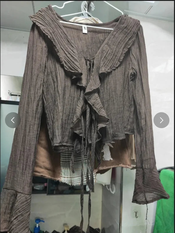 Blouses for Women Chemise Femme Women's Ruffled Flared Shirts Blusas Femininas Elegantes Tops Vintage Spring Shirt Thin Coat