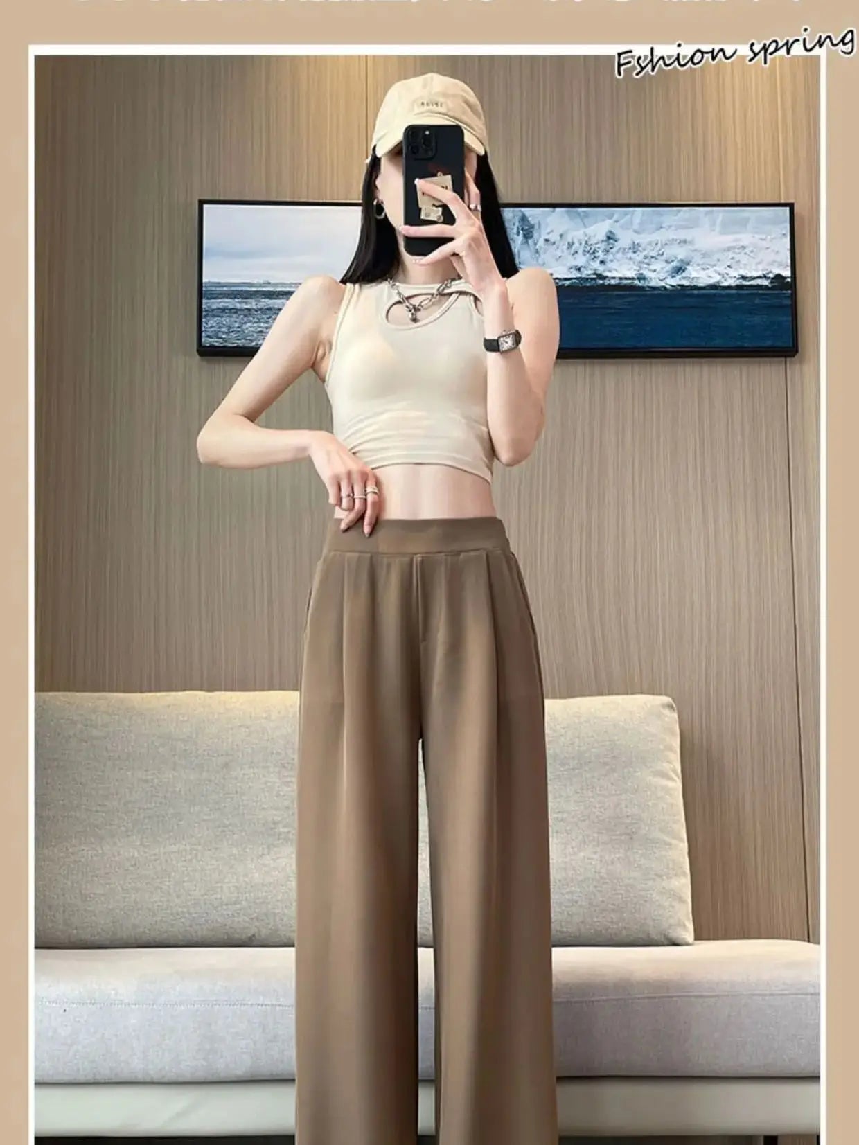Women’s High-Waist Wide-Leg Casual Pants – Loose Straight Black Trousers