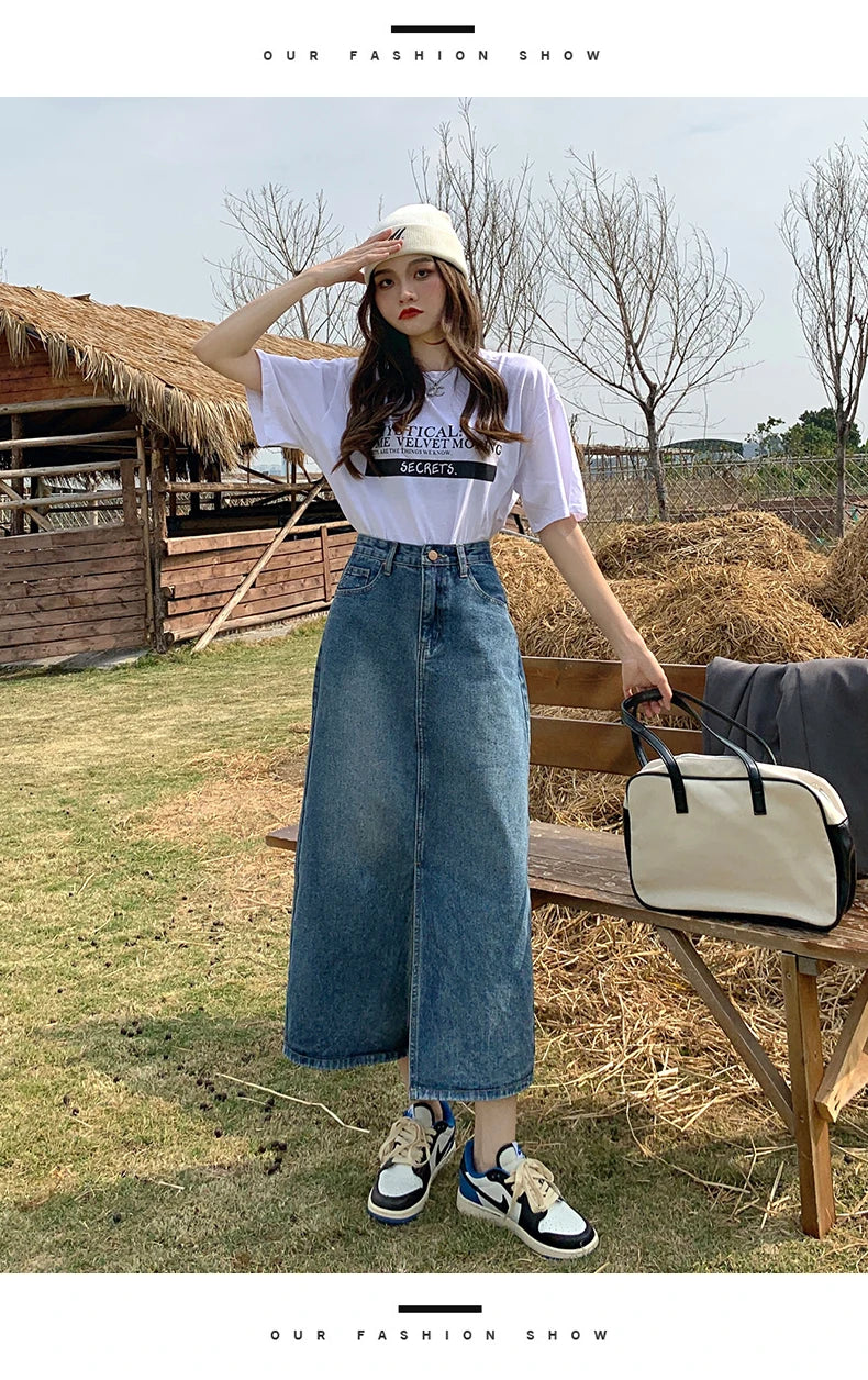 Women’s High-Waist Denim A-Line Skirt