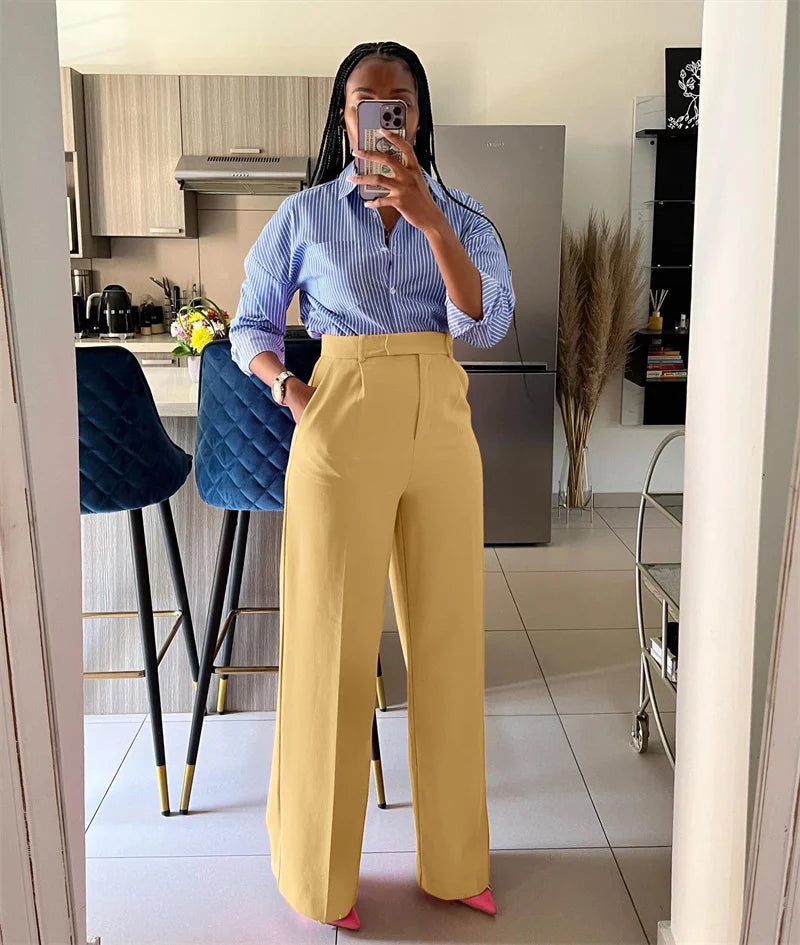 Women’s Elegant Wide-Leg High-Waist Pants – Loose Office Workwear Trousers