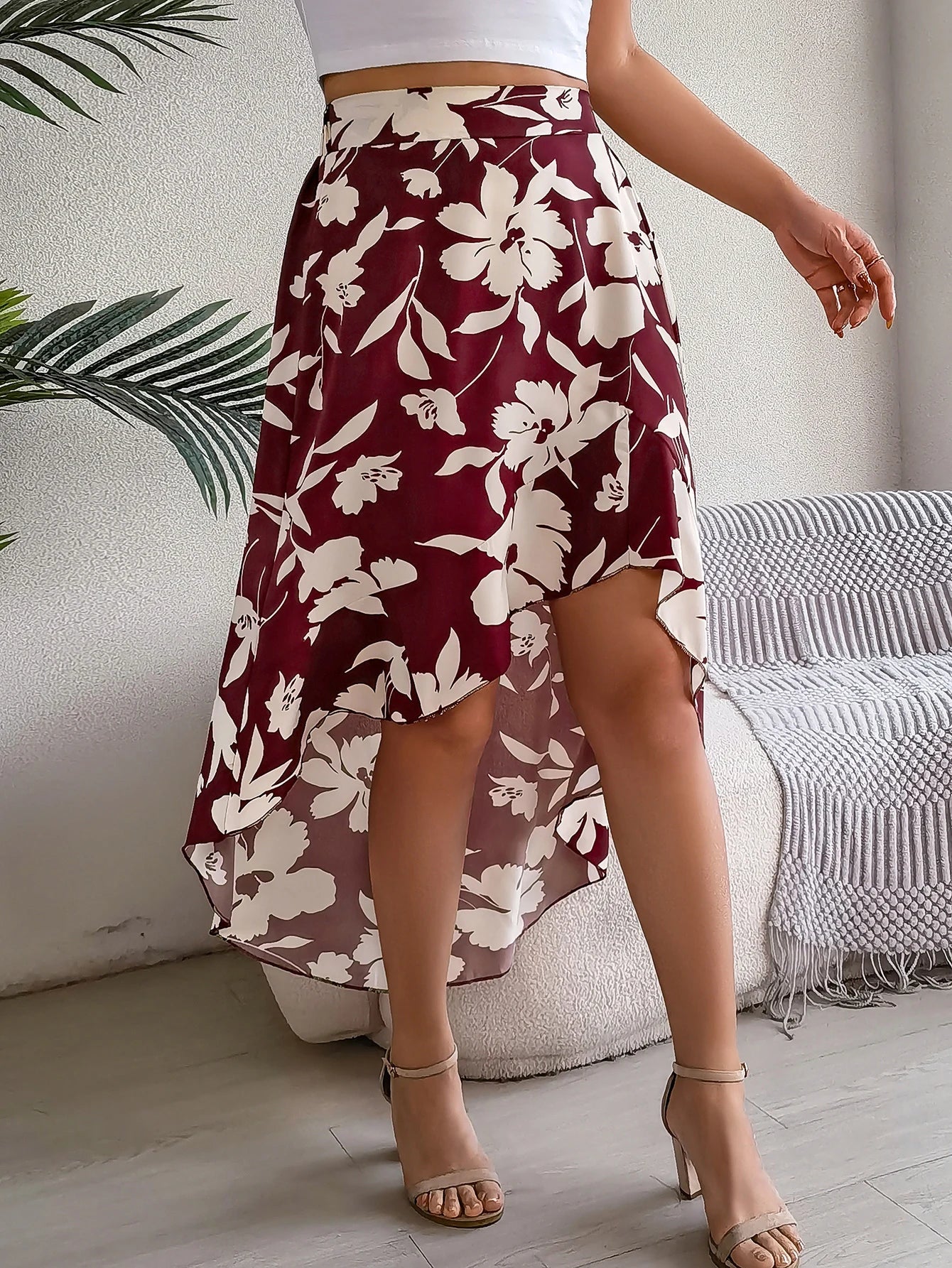 Women’s Floral Ruffle Skirt – Spring Summer