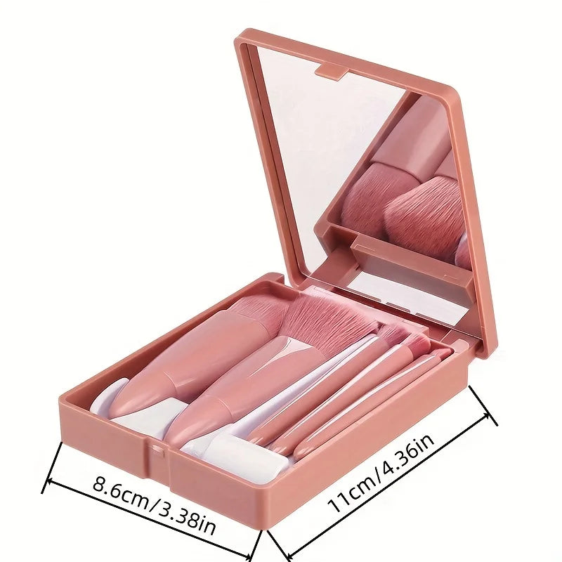 5-Pc Portable Makeup Brush Set with Mirror