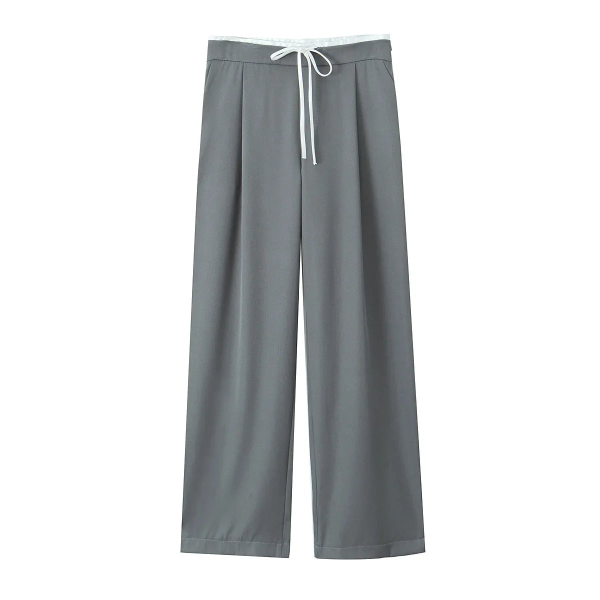 Women’s Wide-Leg Pants – Double Waistband, High Elastic, Drawstring & Side Pockets