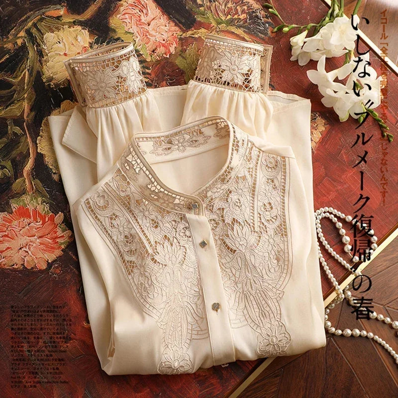 New arrived blouses for women Fashion elegan embroidery ladies shirts Button-Down Tops