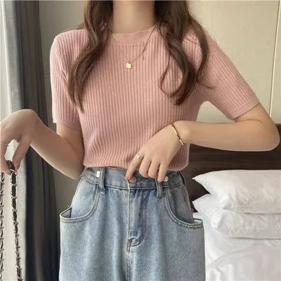 Blusas Mujer Blouses Top FemmeTops Women Blusas Mujer De Moda 2025 Verano Short Sleeve Knit Blouse Women Knitted Pullovers