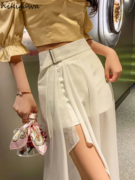Women’s White High-Waist Chiffon Skirt