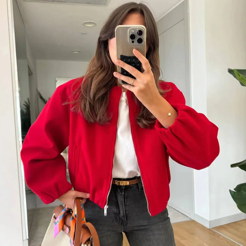 Women’s Tweed Cropped Bomber Jacket – Autumn/Winter