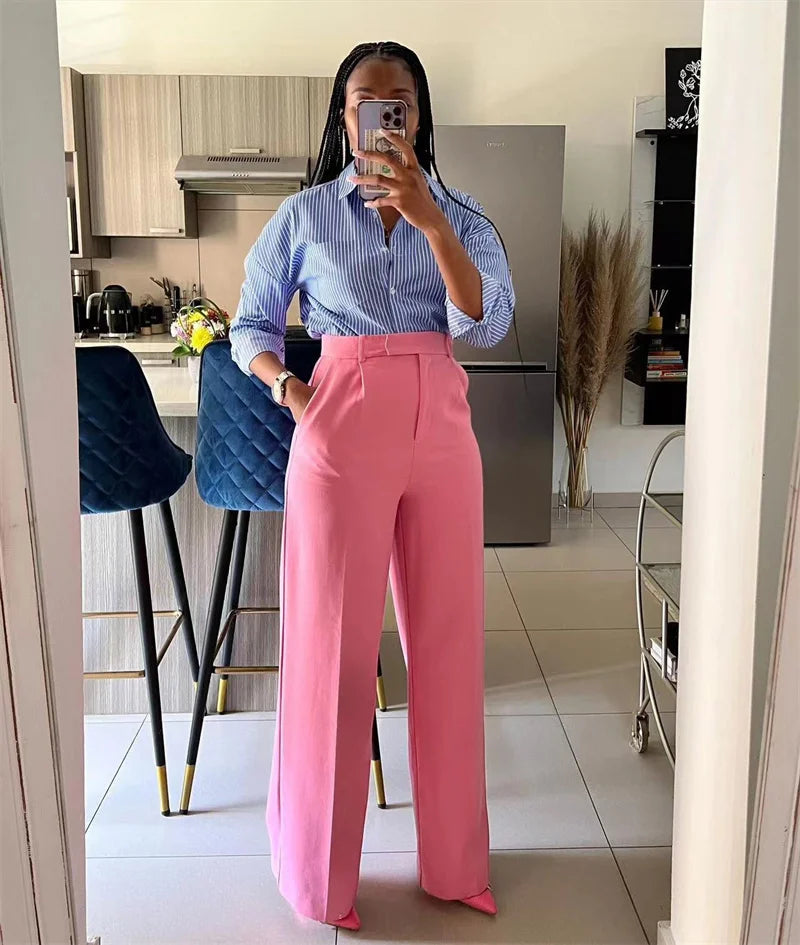 Women’s Elegant Wide-Leg High-Waist Pants – Loose Office Workwear Trousers