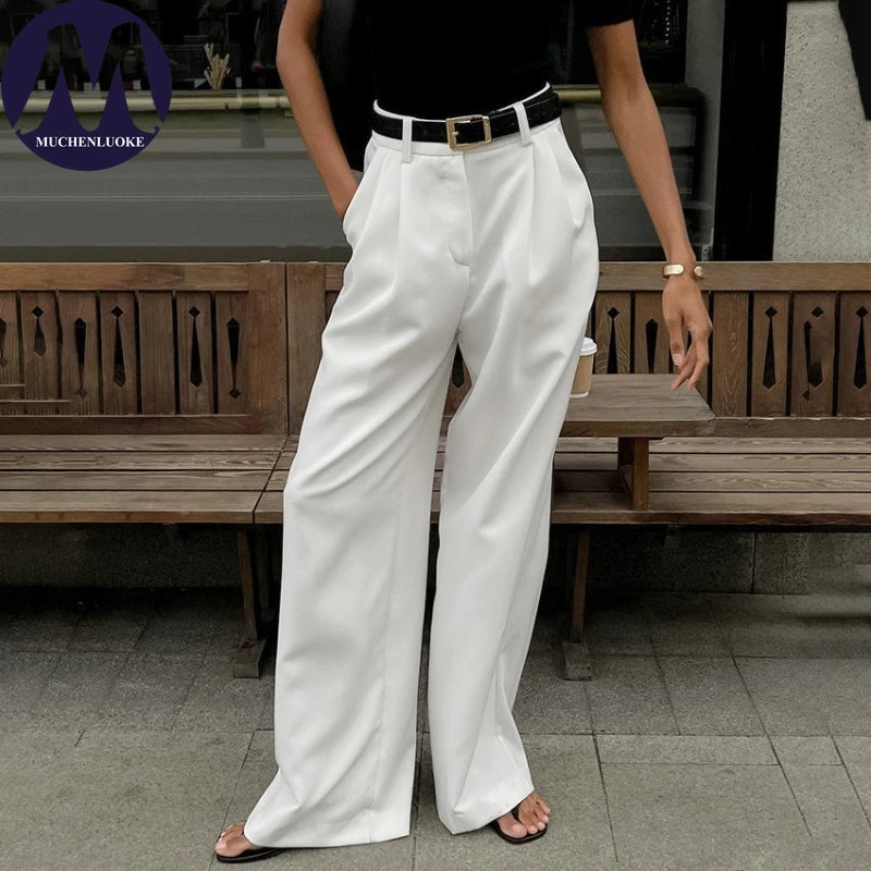 Women’s High-Waist Straight Suit Pants – Elegant Casual Loose Trousers