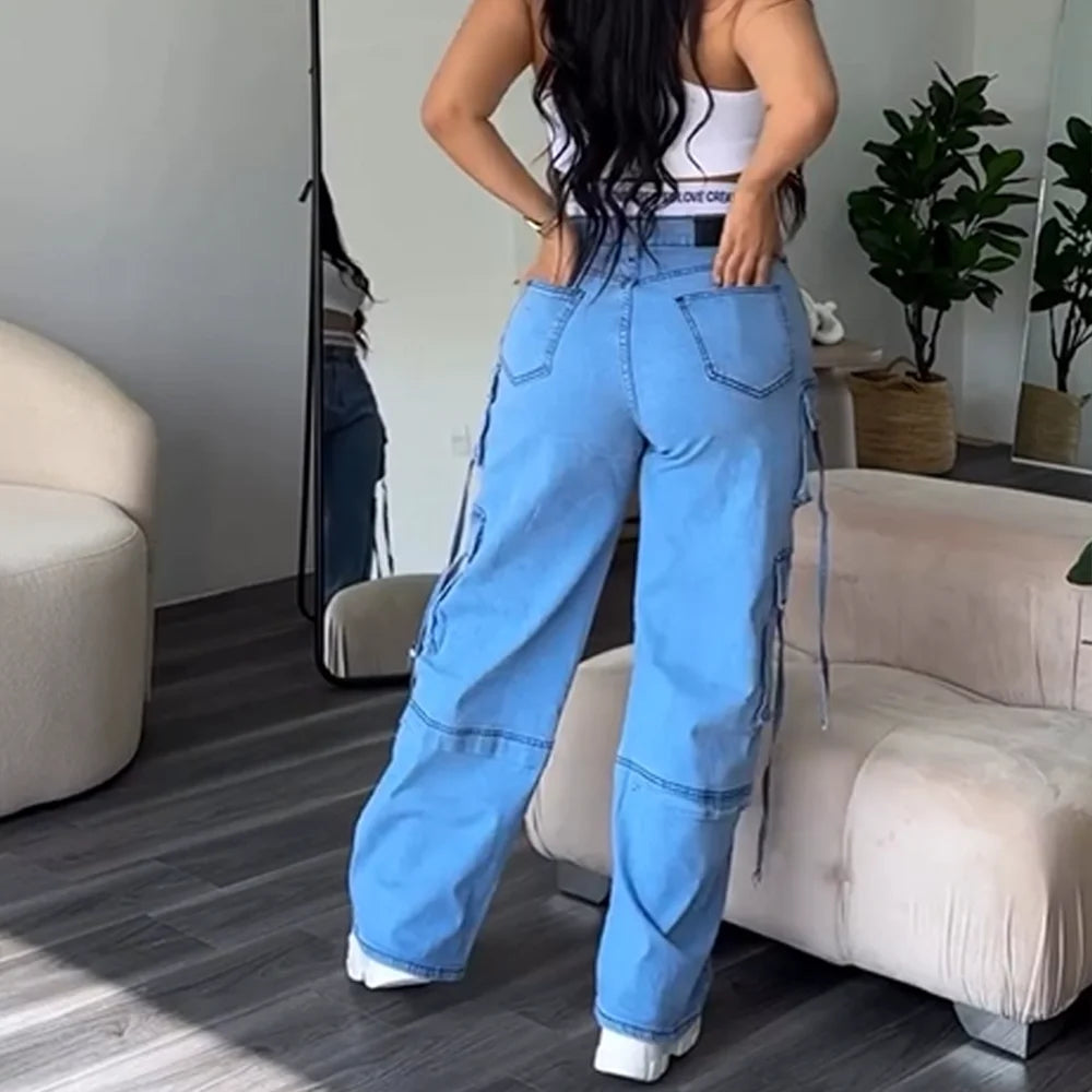Women’s High-Waist Washed Denim Jeans – Slim Fit Y2K Trousers