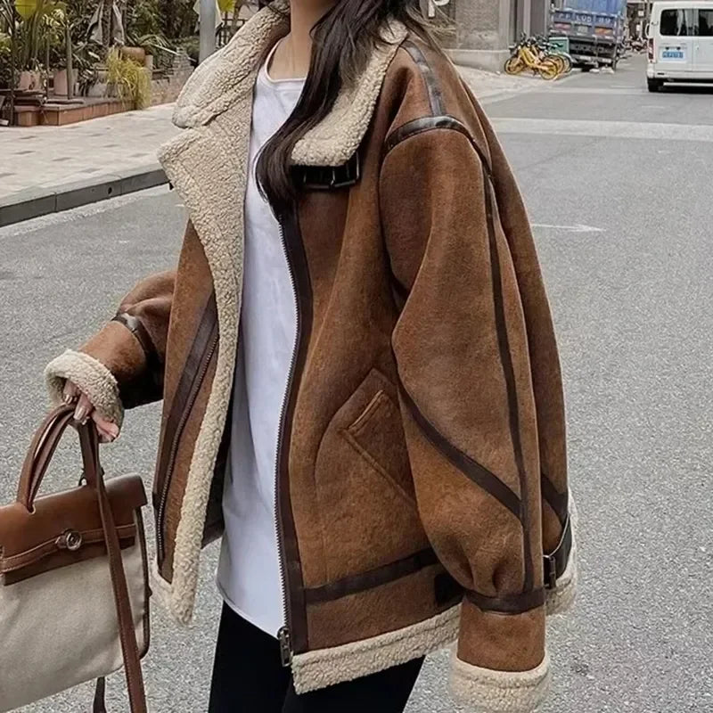 Women’s Faux Fur Shearling Winter Jacket.