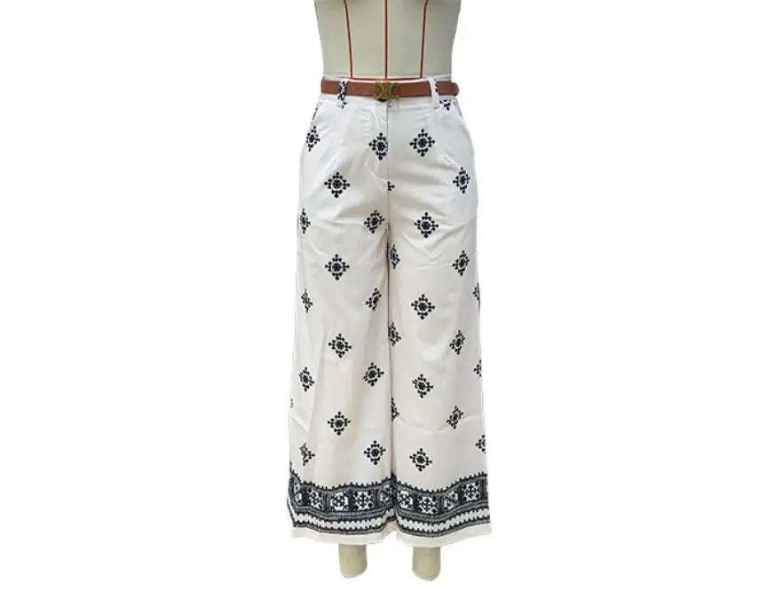 New Fashion Printed Bohemian High Waist Wide Leg Pants For Women