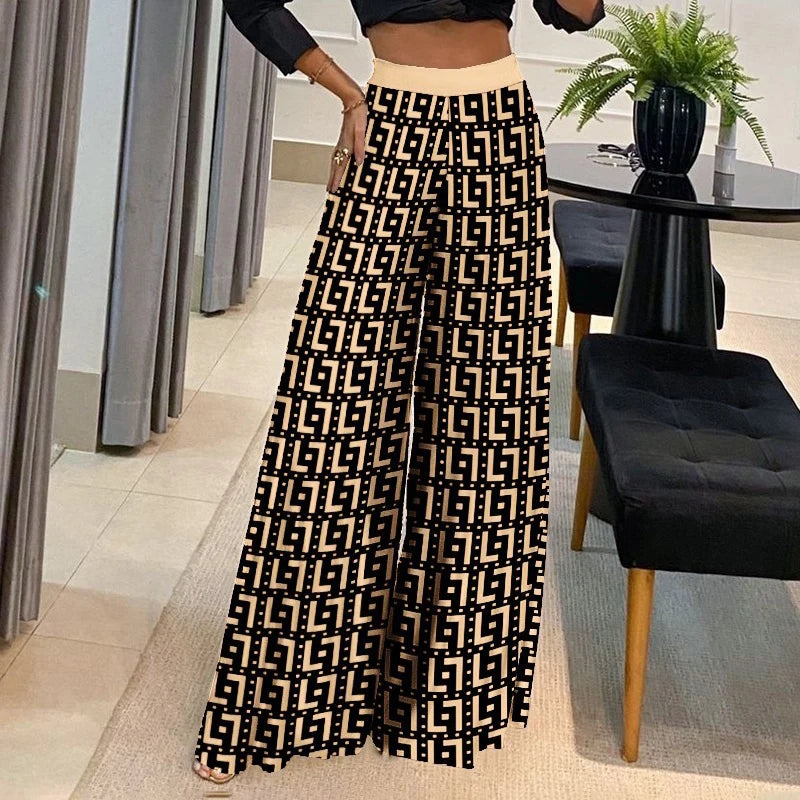 Women’s High-Waist Wide-Leg Printed Pants – Casual Loose Trousers