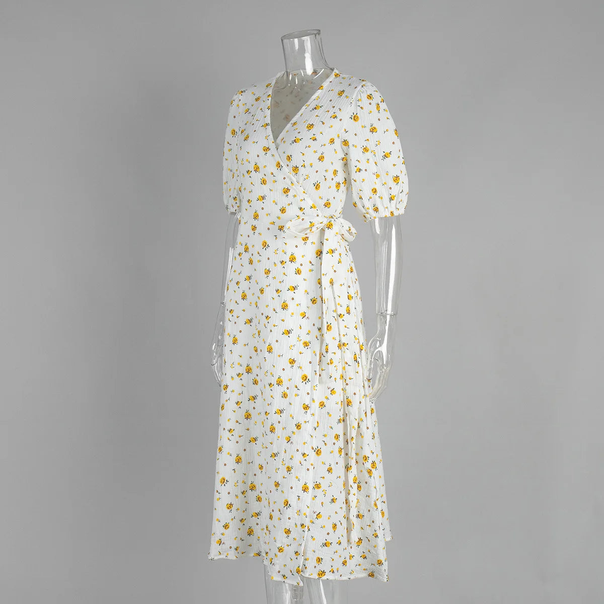 Women’s Floral Cotton Dress – V-Neck Short Sleeve Tunic for Summer