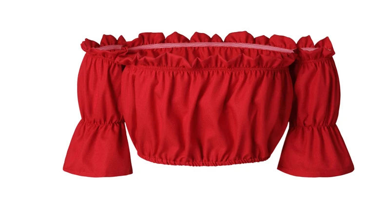 Crop tops women 2024 summer lantern sleeve sexy strapless beach tops plus size red black white ruched crop top