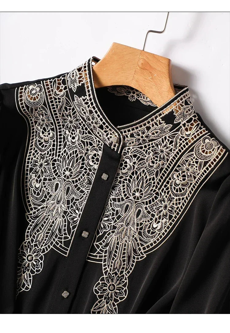 New arrived blouses for women Fashion elegan embroidery ladies shirts Button-Down Tops