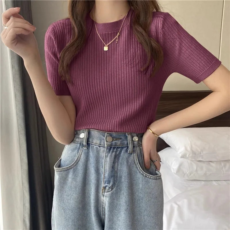 Blusas Mujer Blouses Top FemmeTops Women Blusas Mujer De Moda 2025 Verano Short Sleeve Knit Blouse Women Knitted Pullovers