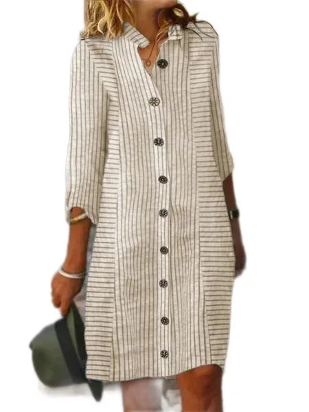 Women’s Summer Striped Shirt Dress – Casual Loose Button Dress