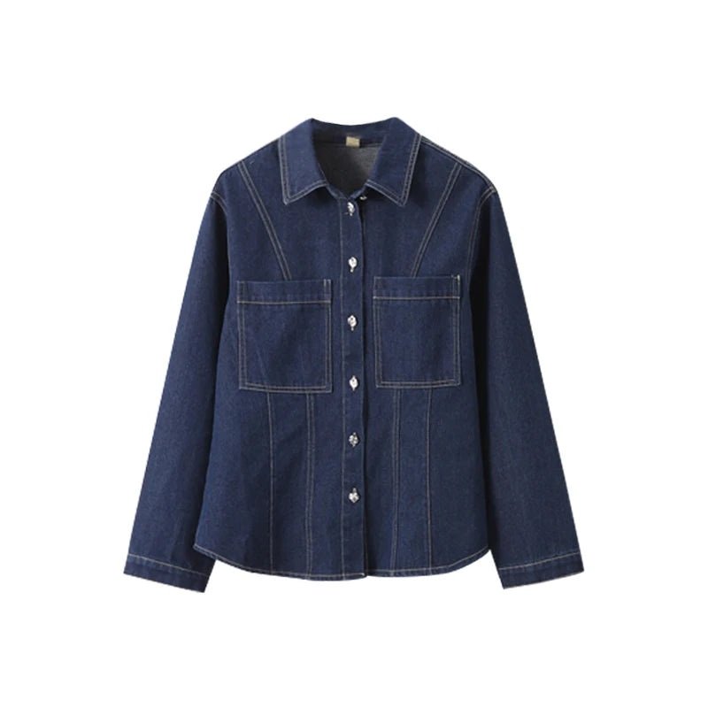 Denim Jacket Jeans 2 piece sets woman Long Sleeve Metal Buttons Sliming Pocket Top Straight Leg Pants Cowgirl Outfits for Women