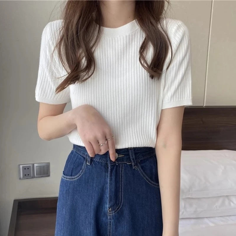 Blusas Mujer Blouses Top FemmeTops Women Blusas Mujer De Moda 2025 Verano Short Sleeve Knit Blouse Women Knitted Pullovers