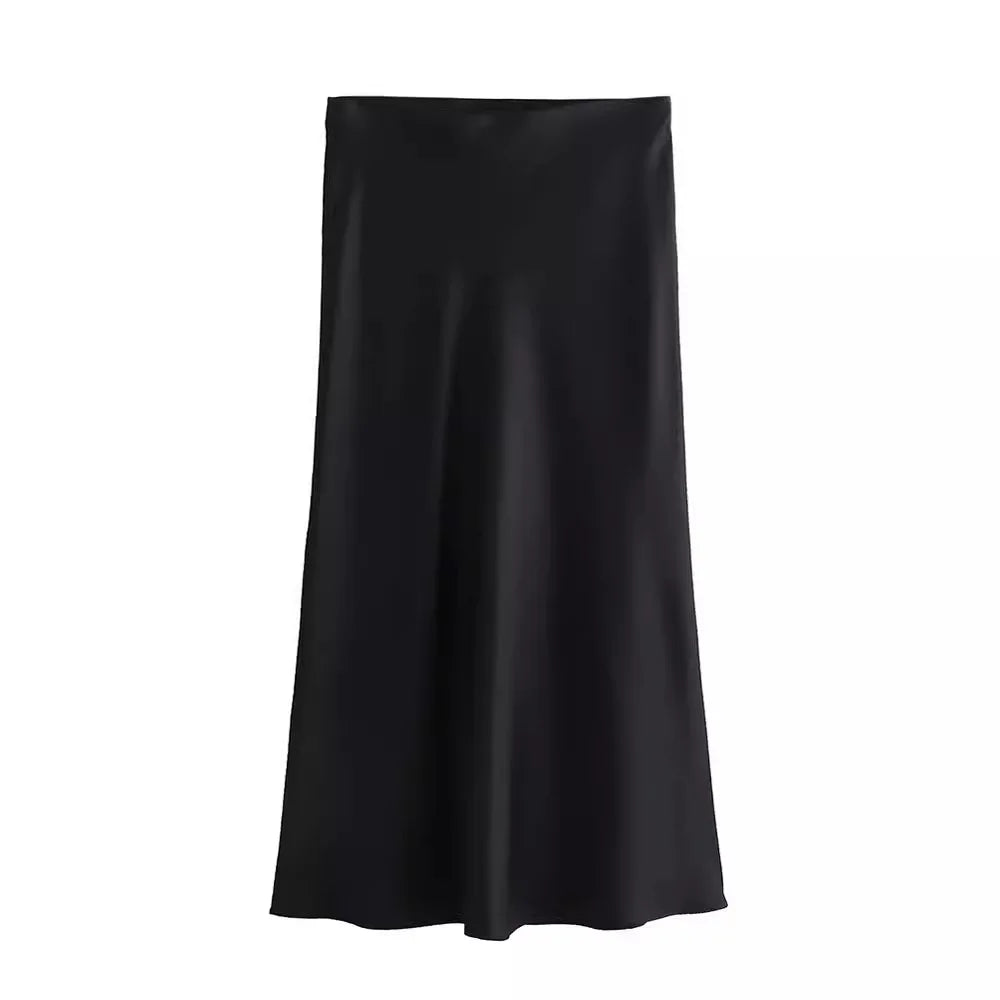 Women’s Satin High-Waist Midi Skirt
