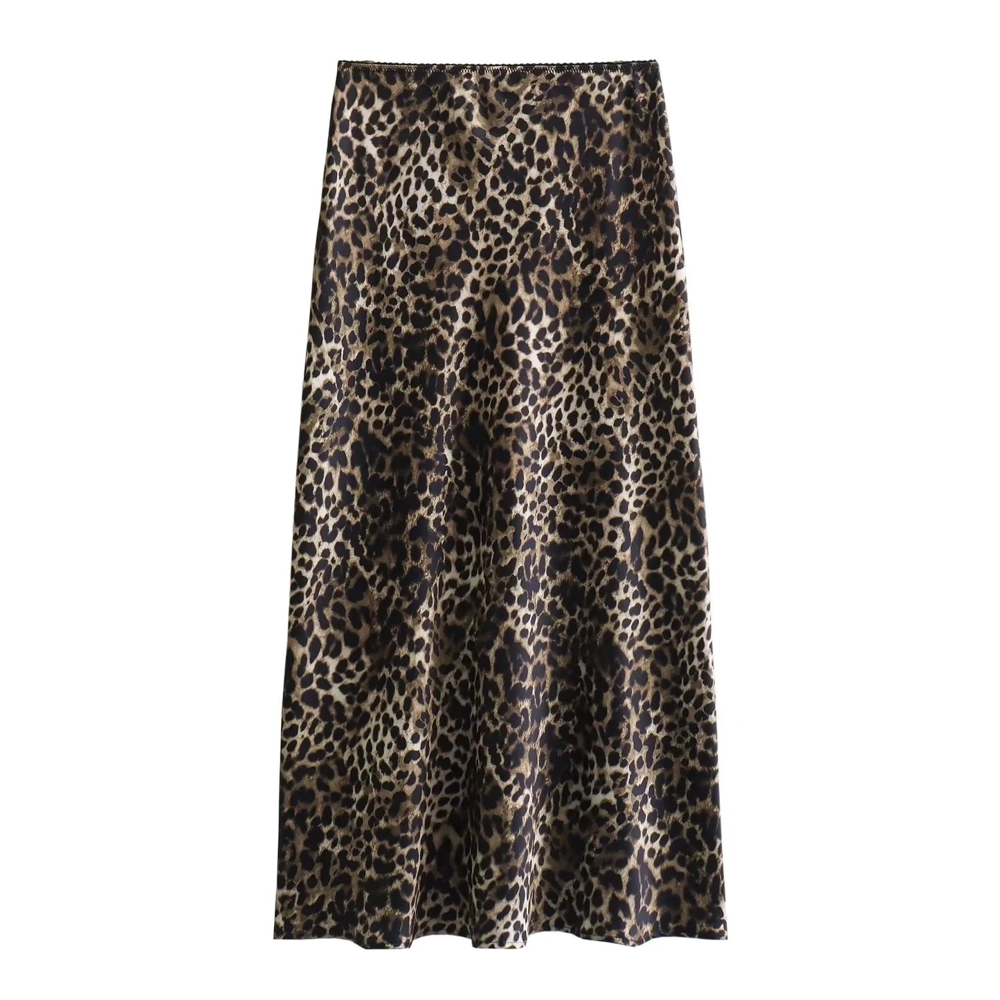Women’s Leopard Print Satin Midi Skirt