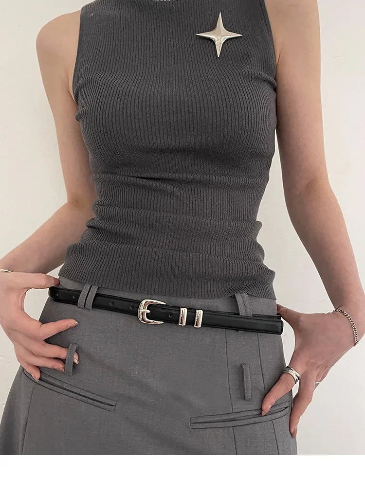 Women’s Thin Black PU Belt