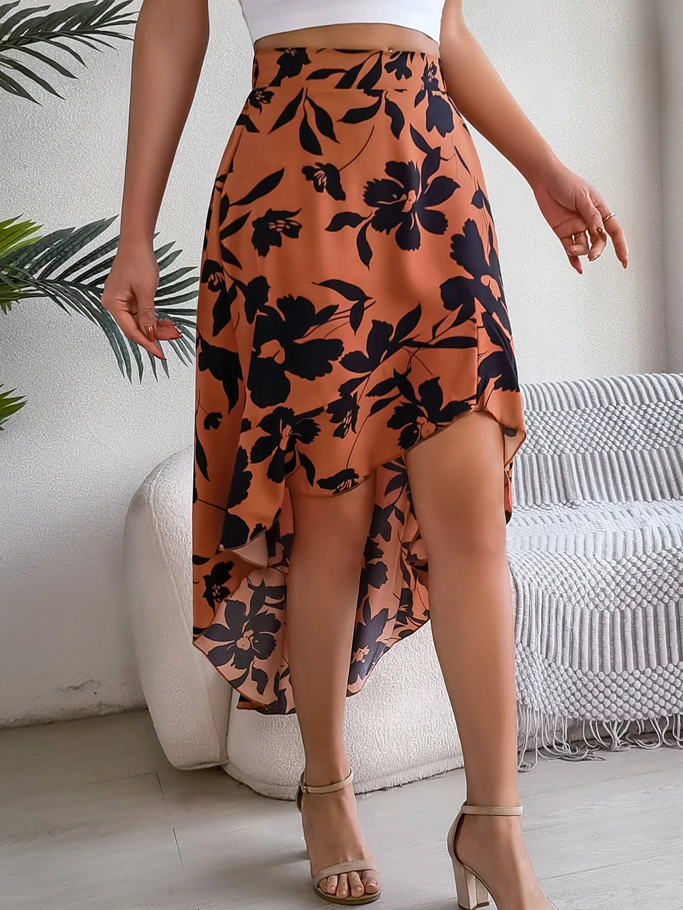 Women’s Floral Ruffle Skirt – Spring Summer