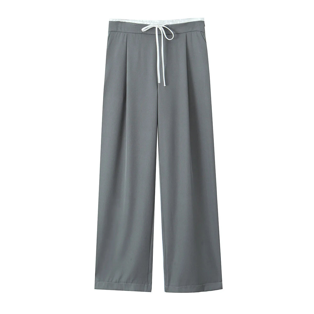 Women’s Wide-Leg Pants – Double Waistband, High Elastic, Drawstring & Side Pockets