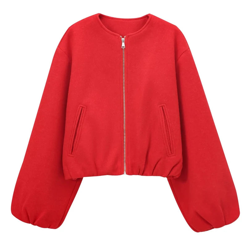 Women’s Tweed Cropped Bomber Jacket – Autumn/Winter