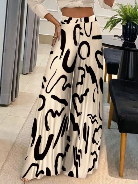 Women’s High-Waist Wide-Leg Printed Pants – Casual Loose Trousers