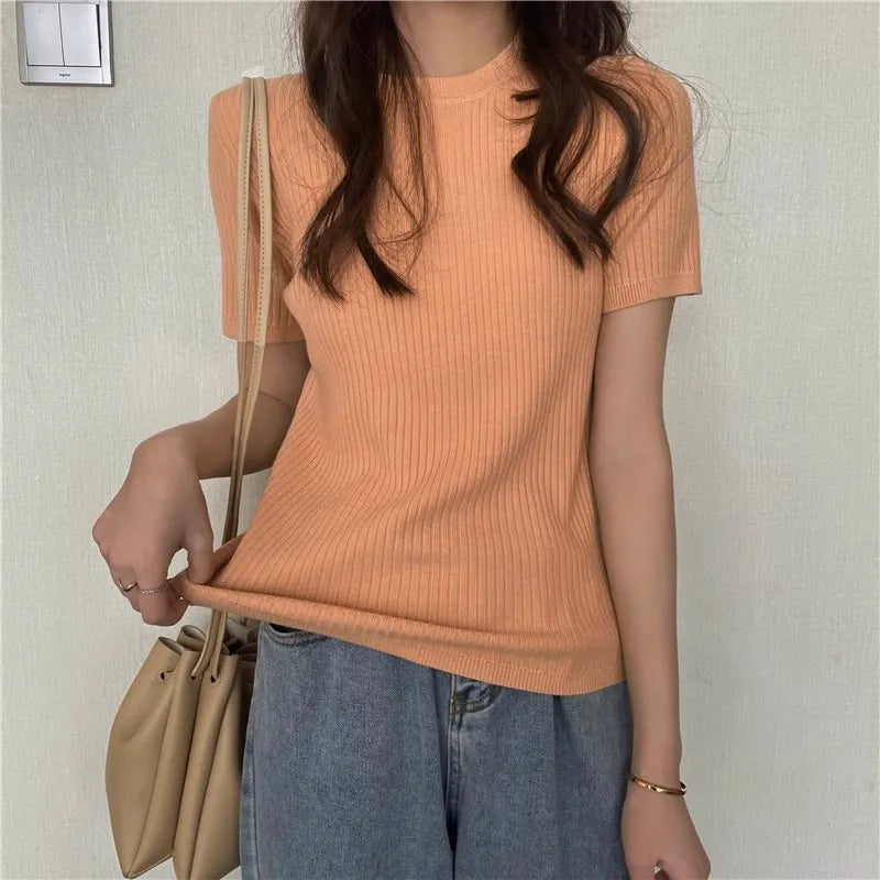 Blusas Mujer Blouses Top FemmeTops Women Blusas Mujer De Moda 2025 Verano Short Sleeve Knit Blouse Women Knitted Pullovers