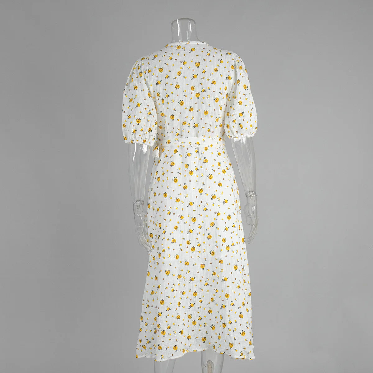 Women’s Floral Cotton Dress – V-Neck Short Sleeve Tunic for Summer