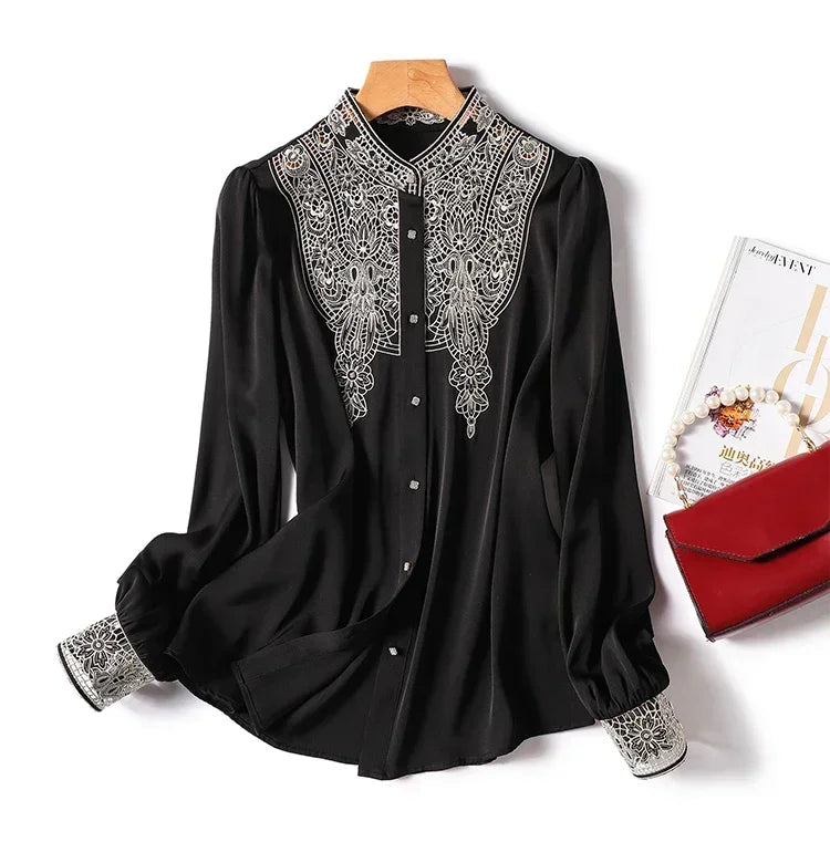 New arrived blouses for women Fashion elegan embroidery ladies shirts Button-Down Tops