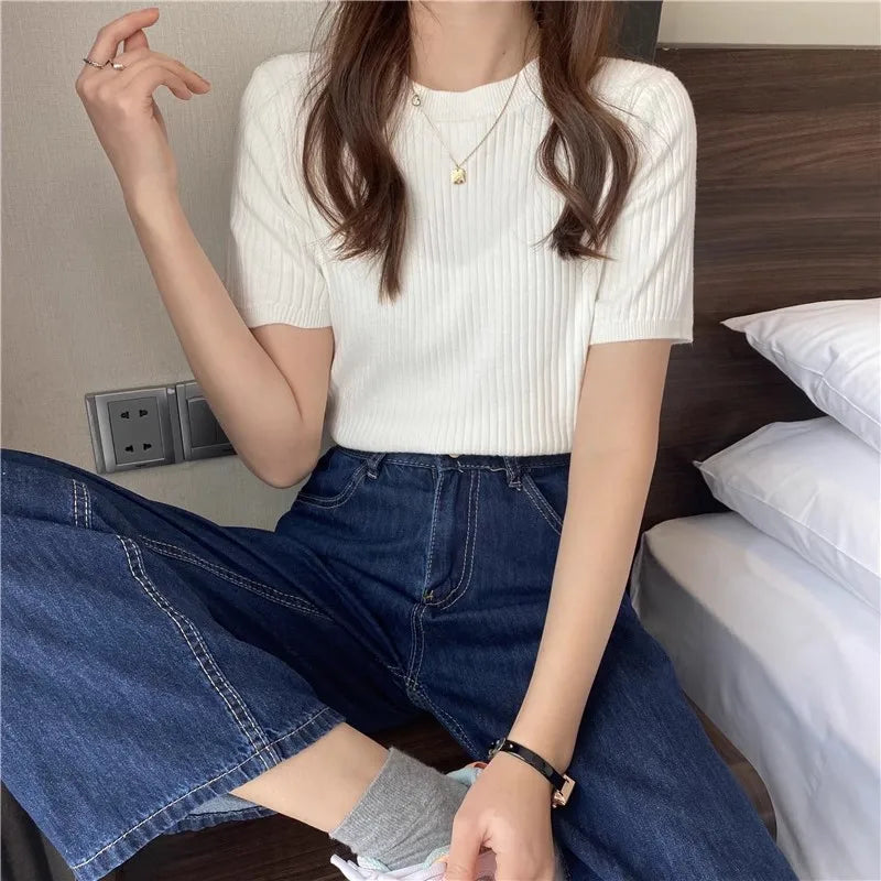 Blusas Mujer Blouses Top FemmeTops Women Blusas Mujer De Moda 2025 Verano Short Sleeve Knit Blouse Women Knitted Pullovers