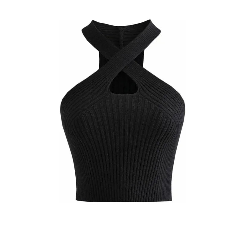 Vest Crop Top Women Halter Tops Female Knitted Off Shoulder Crop Tops Cross Strappy Sexy Tank Tops Tops For Women 2023 Summer